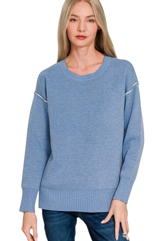 Contrast Color Tunic Sweater