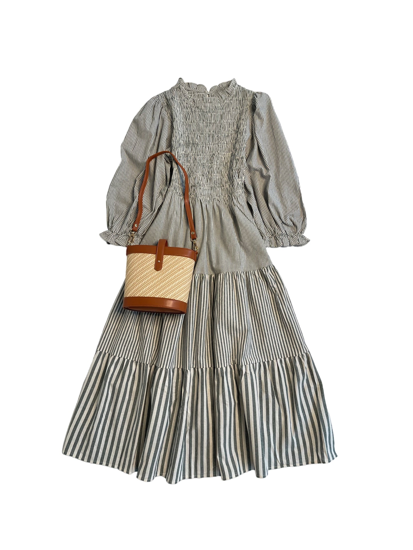 Mixed Stripes Midi in Olive