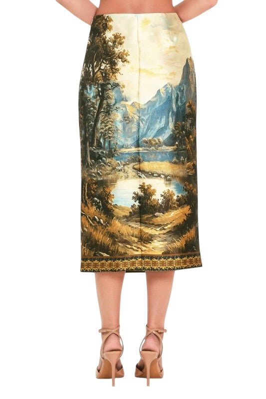 Watercolor Landscape Pencil Skirt