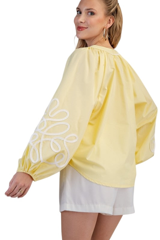 Soutache Puff Sleeve Blouse- 2 colors
