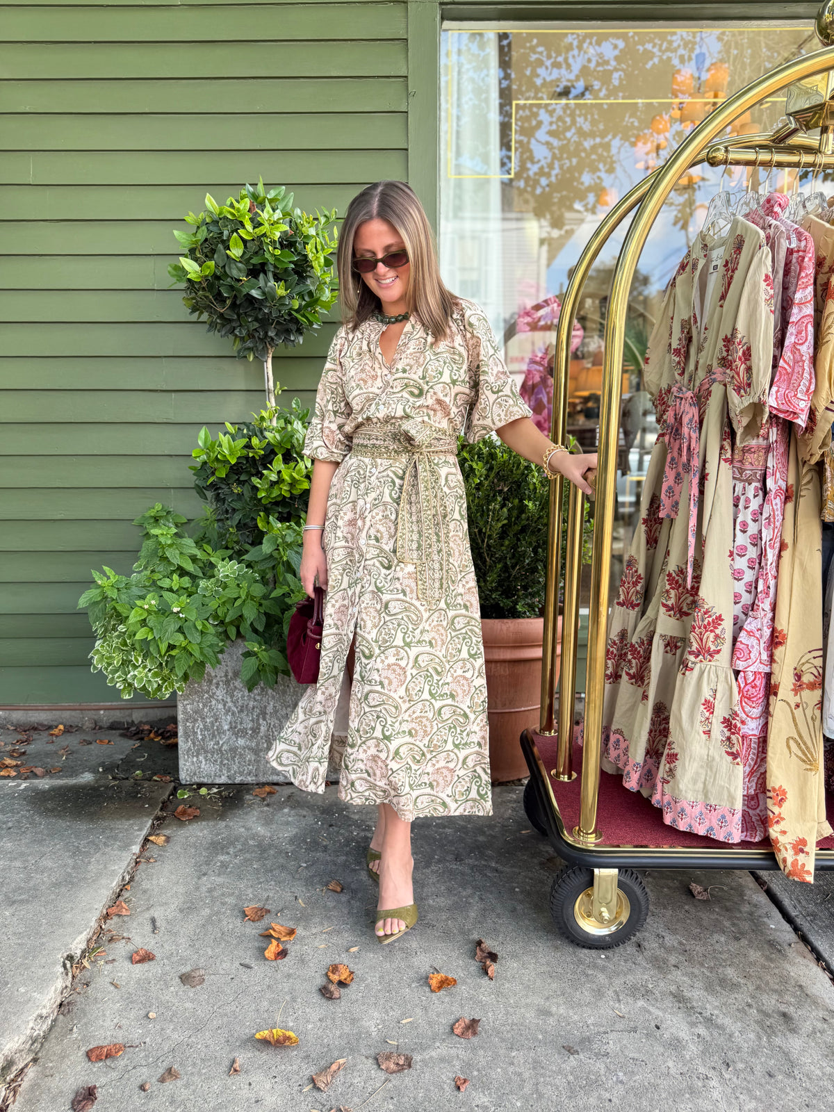 Caroline Midi in Olive Paisley