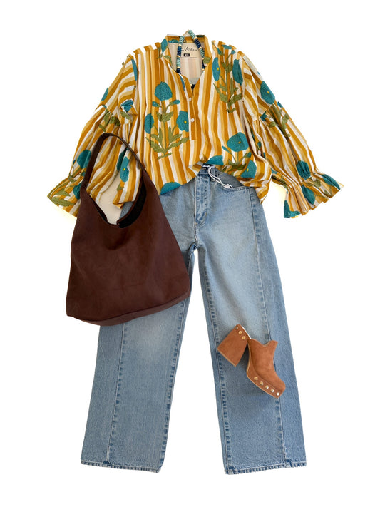 Court Top in Goldenrod & Turquoise Marigold