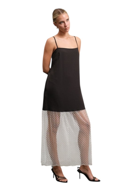 Crystal Mesh Drop Waist Midi