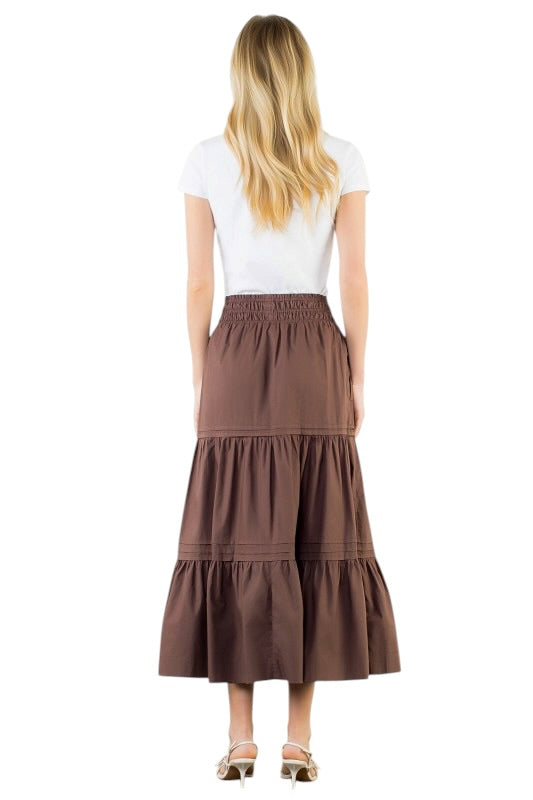 Tiered Midi Skirt in Chocolate