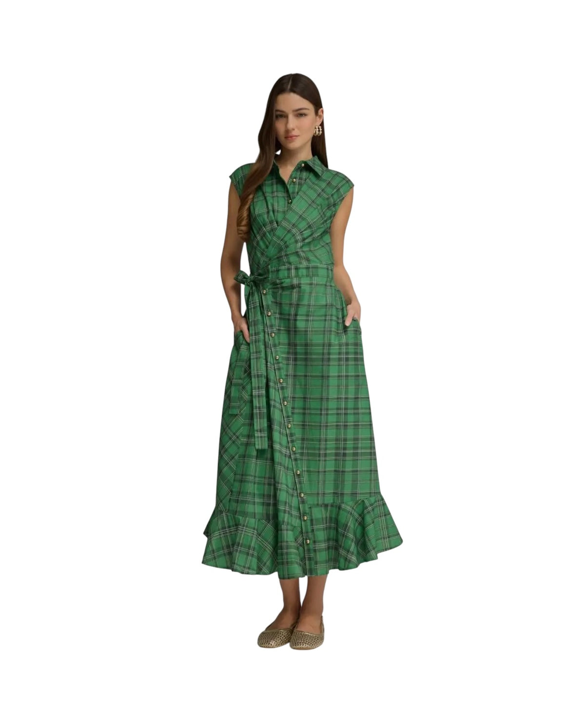 Wrap Front Plaid Midi