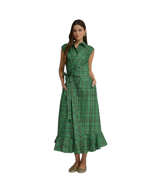 Wrap Front Plaid Midi