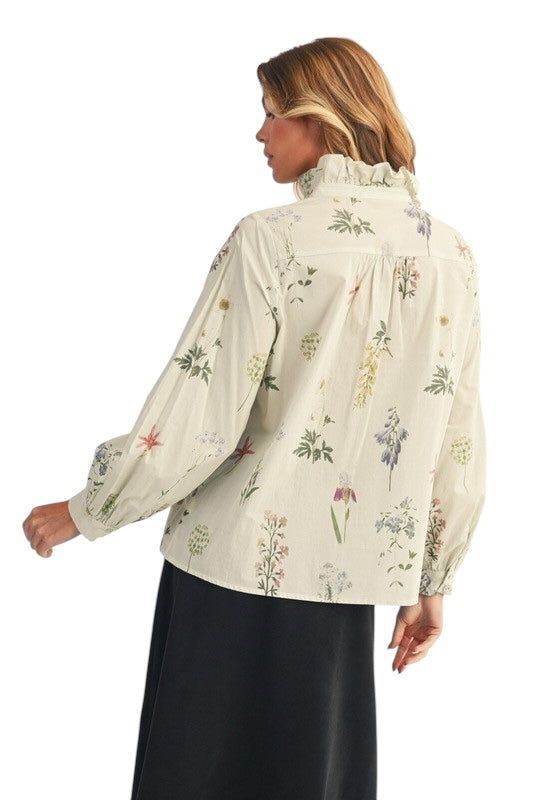 Ruffle Front Floral Blouse