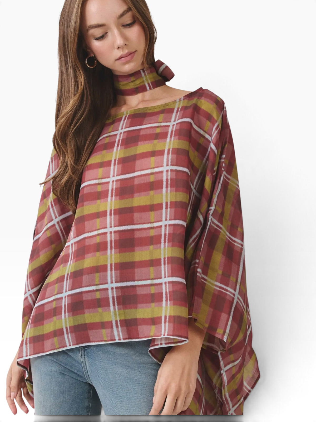 Wine & Chartreuse Poncho Top