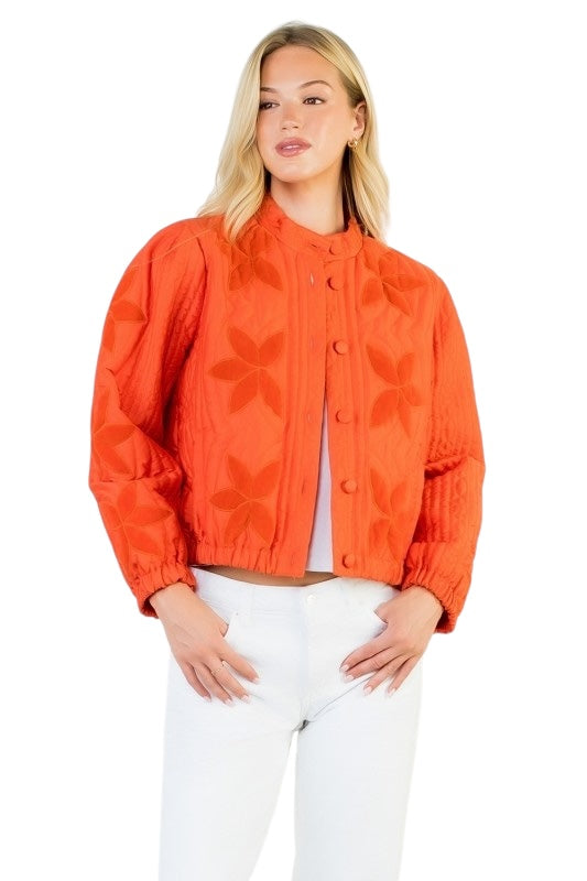 Velvet Pinwheel Quilted Jacket in Orange