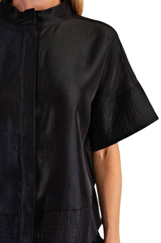 Metallic Stitching Top in Black