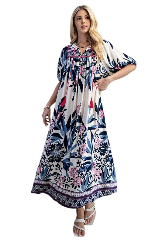 Navy & Pink Floral Midi