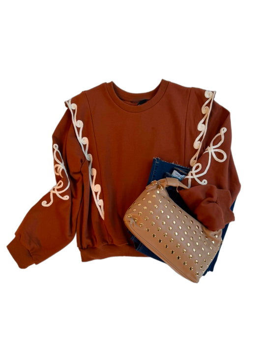 Brown Embroidered Sweatshirt