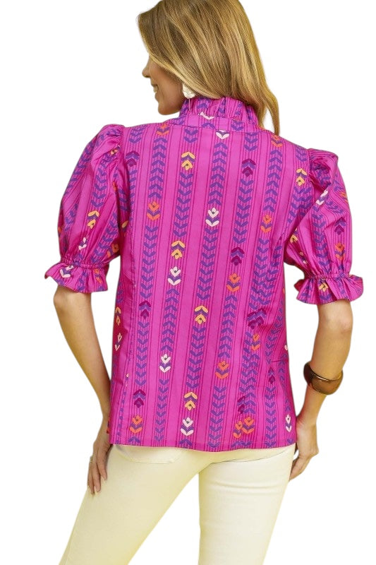 Ruffle Front Floral Top- 3 Colors