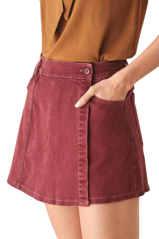 Wine Denim Skort