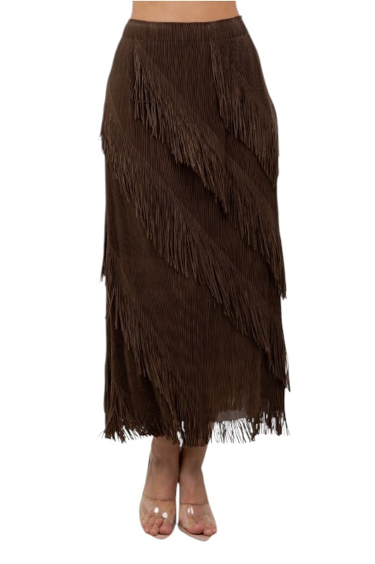 Asymmetrical Fringe Midi Skirt