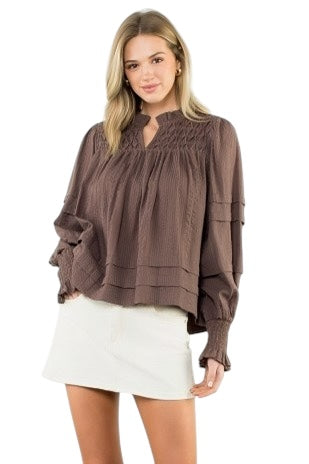 Pintuck Blouse in Chocolate