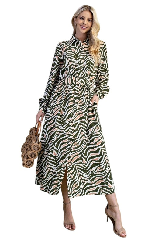 Olive Stripes Shirt Dress