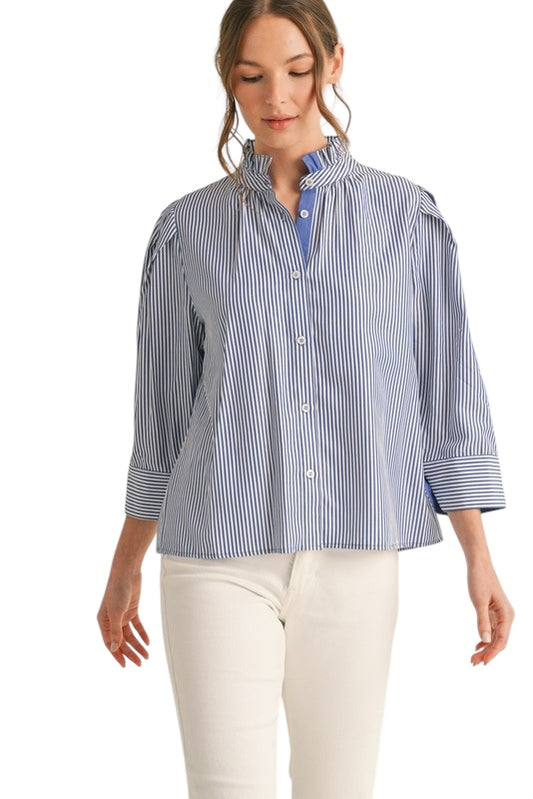 Stripes Ruffle Collar Top- Plus 2 Colors