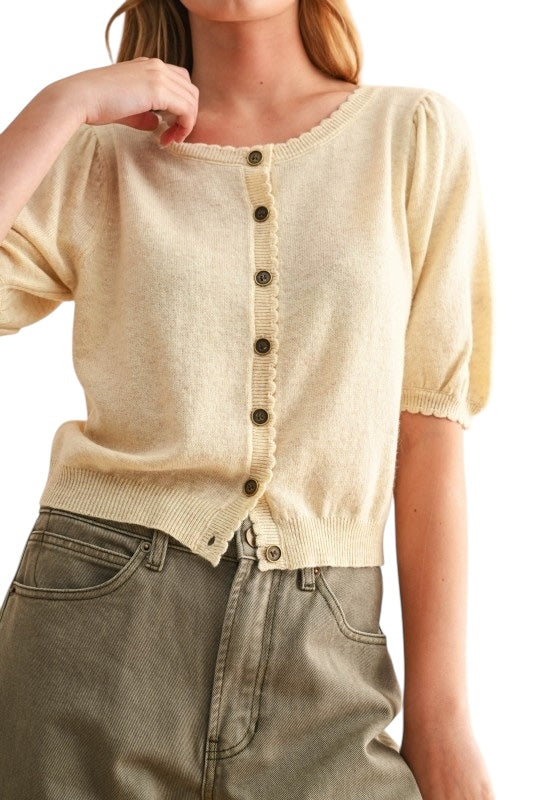 Puff Sleeve Cardigan in Cream
