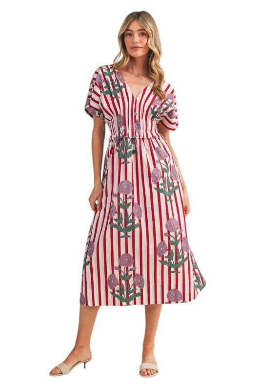 Marigold Stripe Pintuck Waist Midi
