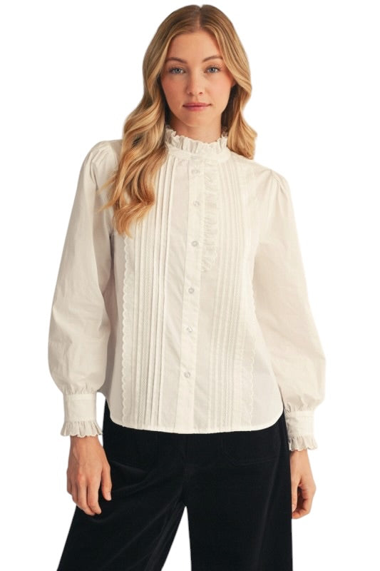 Poplin Eyelet Top in Off White