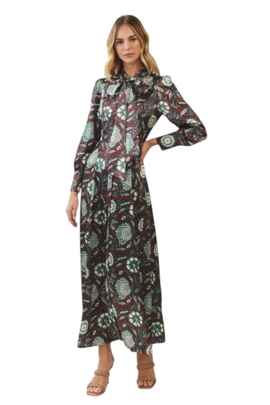 Tie Neck Satin Maxi