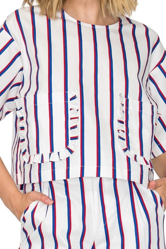 Red White & Blue Patch Top