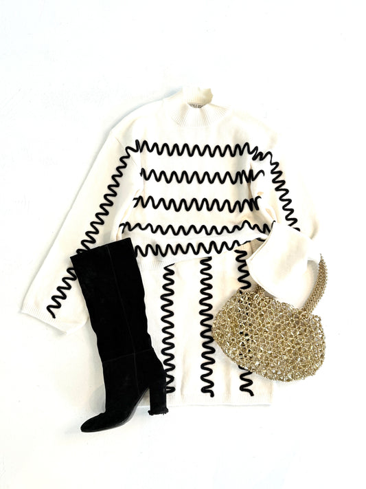 Black & Ivory Squiggle Knit Set