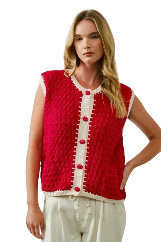 Chunky Knit Sweater Vest in Red