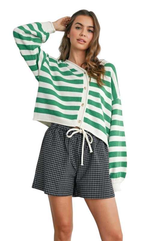 Stripe Button Front Sweater- 2 Colors