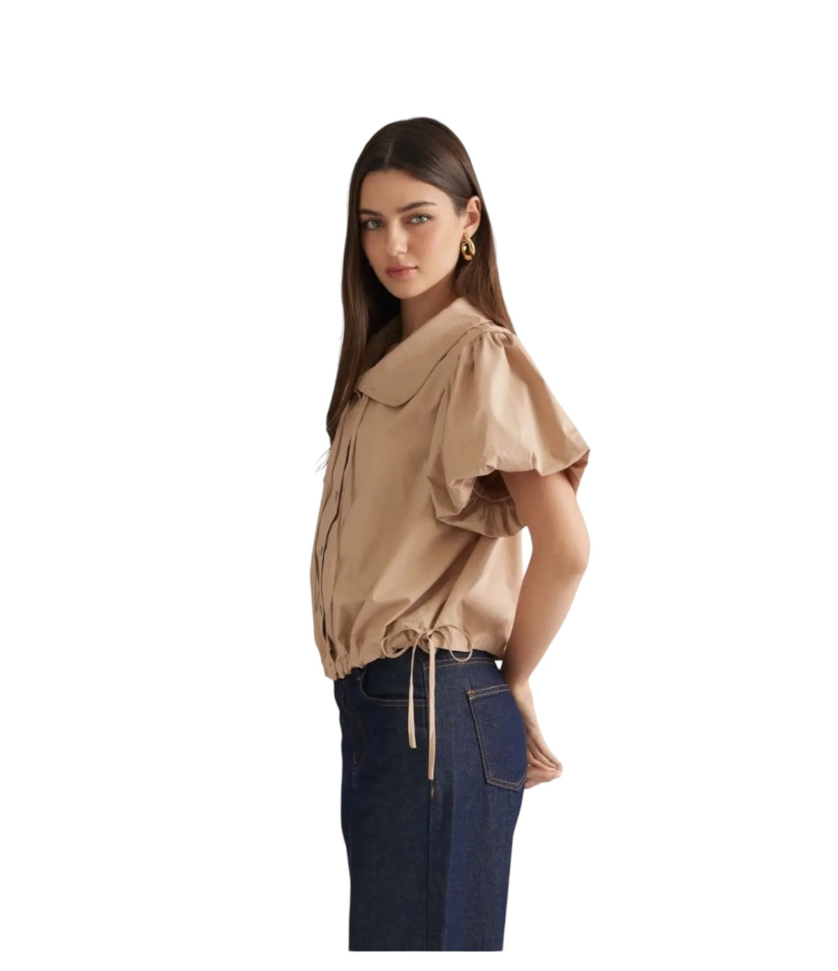 Drawstring Waist Poplin Top