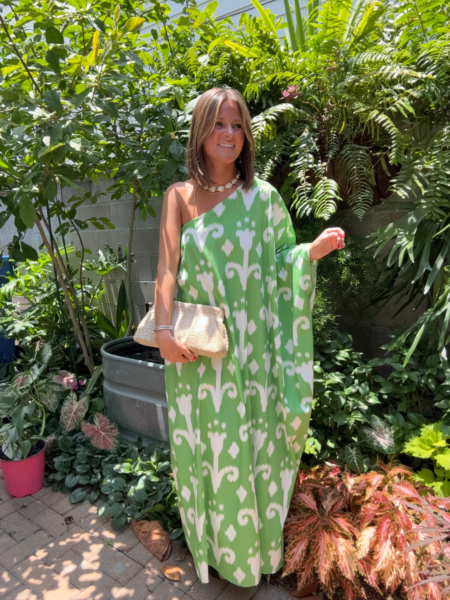 Tulip Ikat One Shoulder Caftan