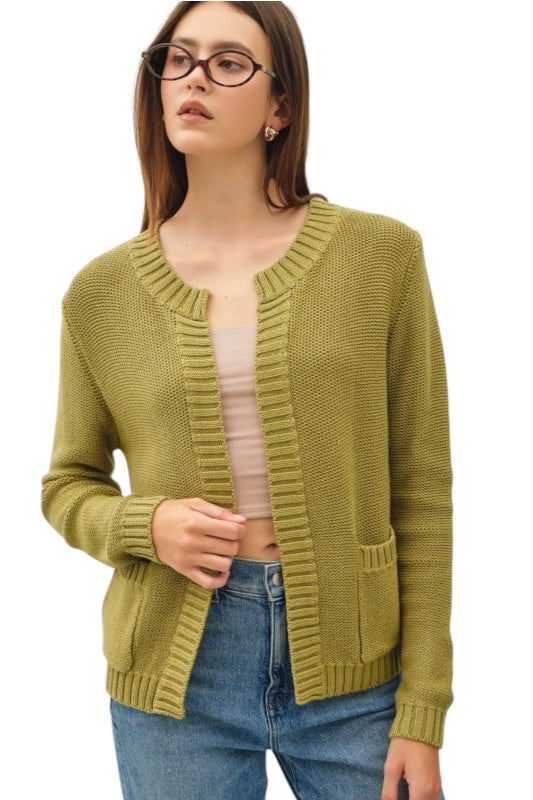 Ribbed Open Cardigan in Matcha