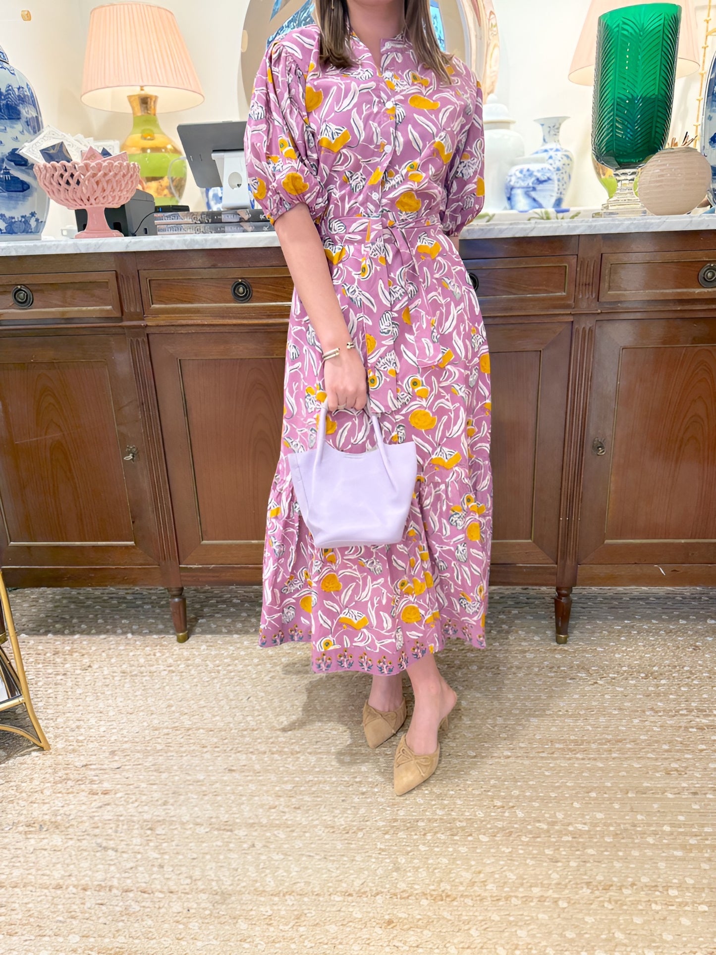 Meg Midi in Purple Floral Vine