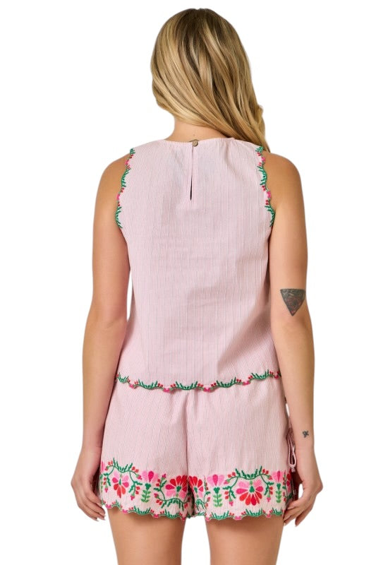 Embroidered Scallop Cotton Set in Pink