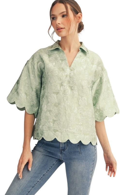 Scallop Jacquard Top - 2 Colors
