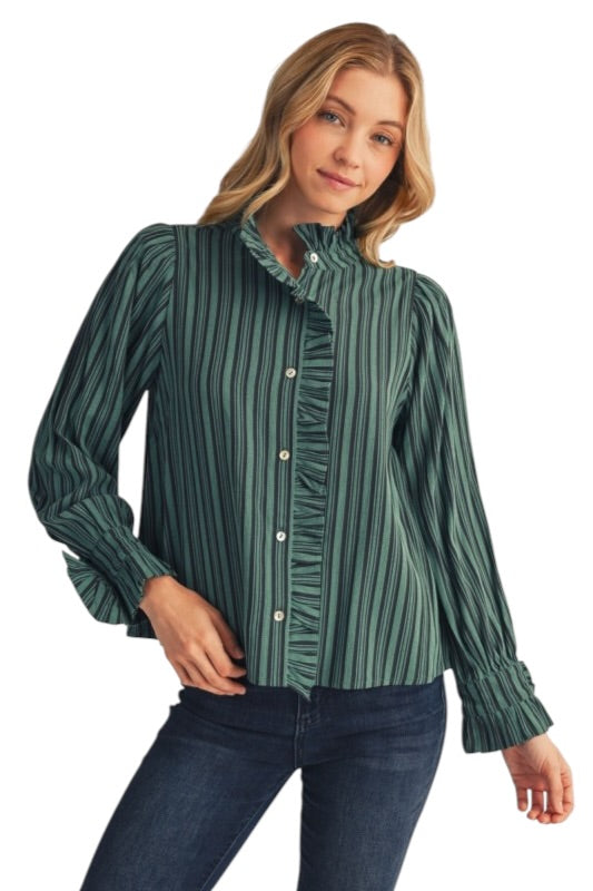 Ruffle Mixed Stripes Blouse- 3 Colors