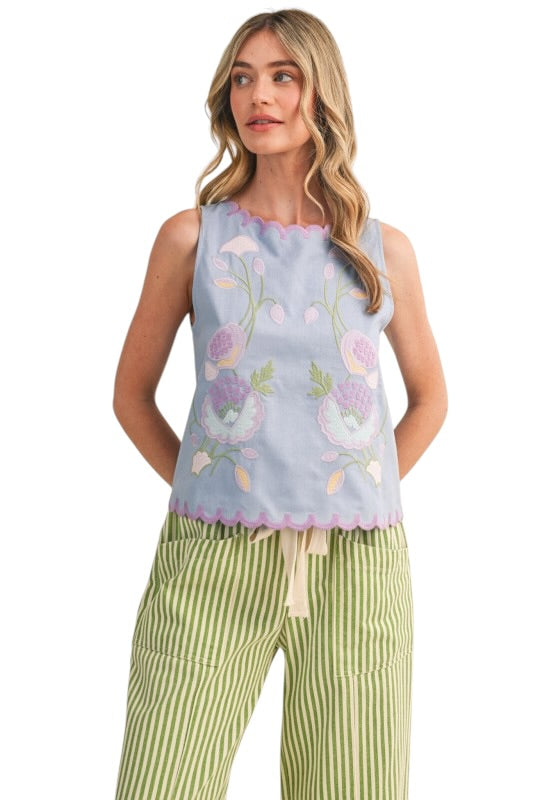 Scallop Embroidered Tank- 2 Colors