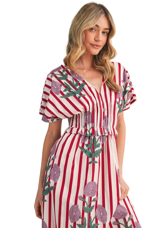 Marigold Stripe Pintuck Waist Midi