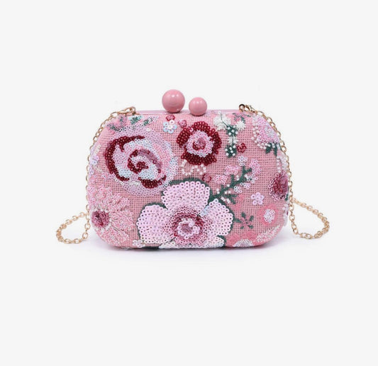 Pink Sequin Bloom Clutch