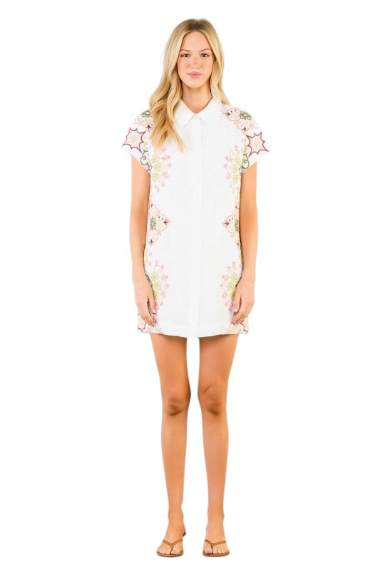 White Embroidered Shirt Dress