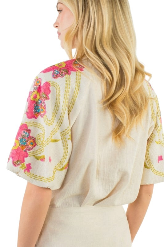 Natural Cotton Embroidered Top
