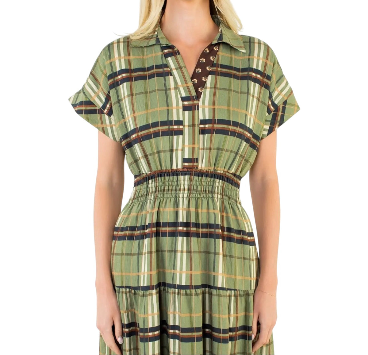 Olive Plaid Midi