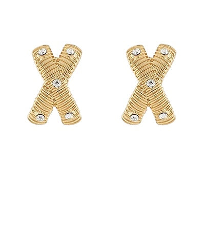Ribbed Gold & CZ X Earrings