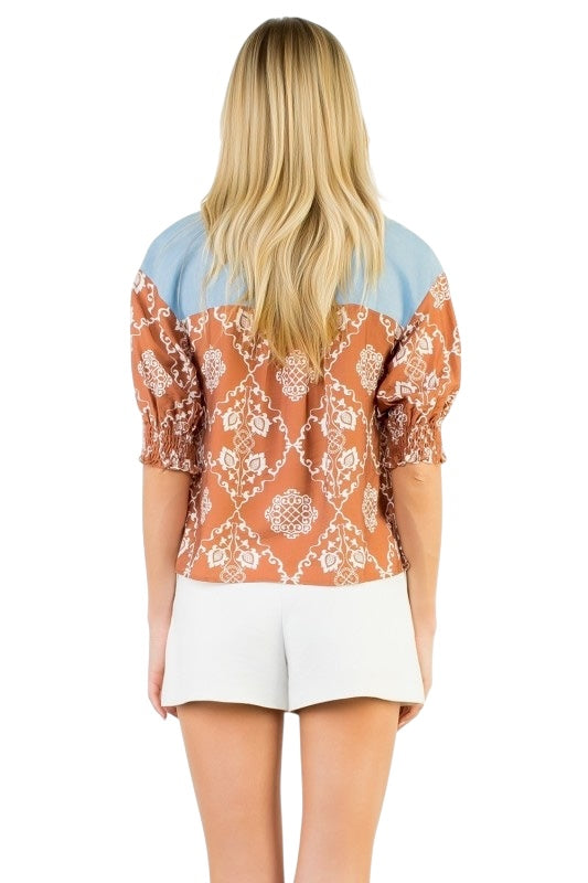 Terracotta & Blue Medallion Blouse