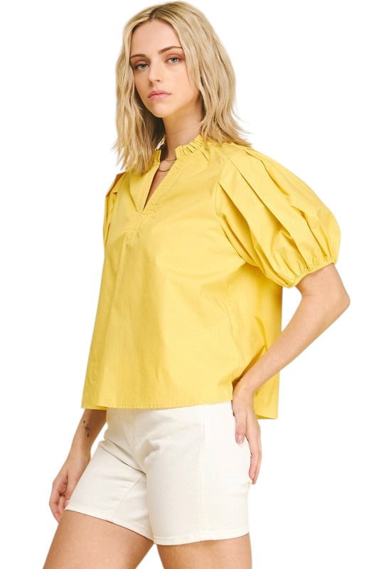 Pleated Sleeve Top - 2 Colors