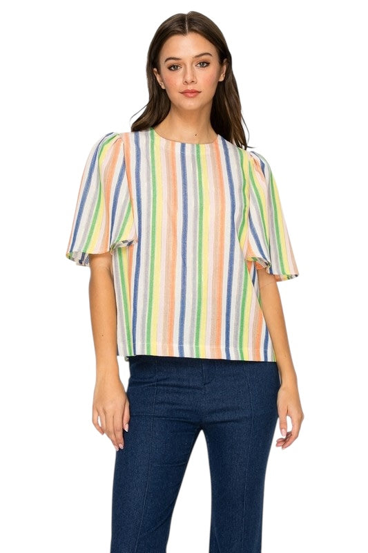 Sherbet Stripe Tulip Sleeve Top