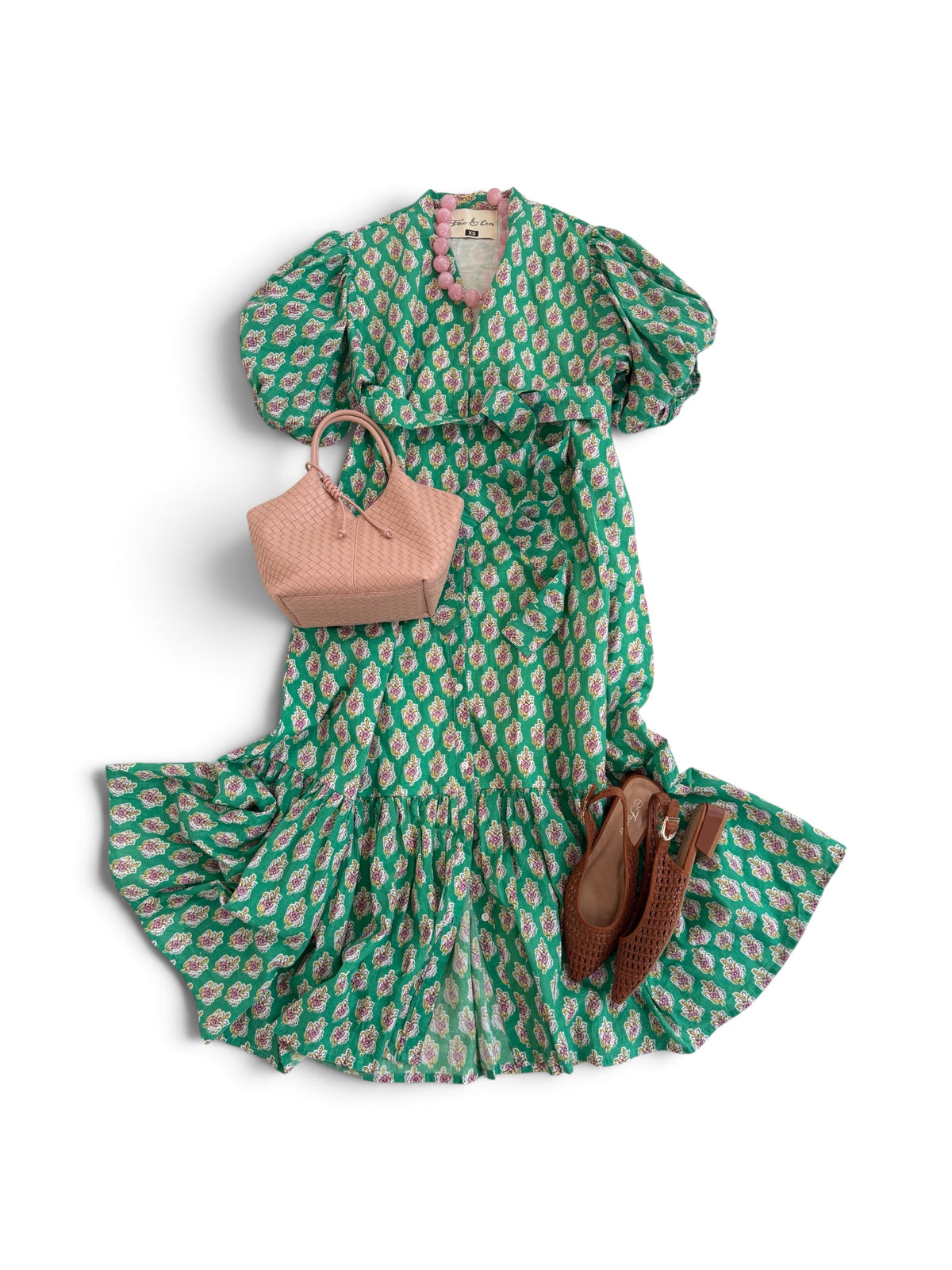 Meg Midi in Jade & Pink