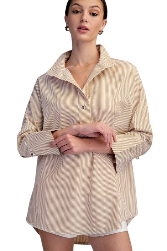 Lucite Bead Tunic in Taupe Stripe