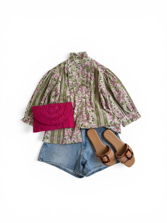 Chloe Top in Pink & Green